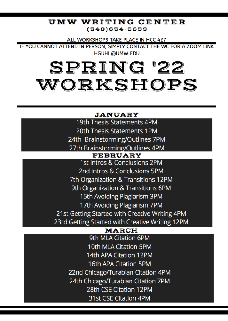 Hcc Schedule Spring 2022 Schedule Of Workshops - The Writing Center