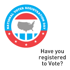 logo for National Voter Registration Day (picture of the US inside a circle).