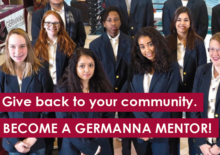 This is a picture of youth and says "give back to you community, become a Germanna Mentor"