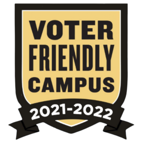 This says "voter Friendly Campus" 2021-2022. It is a seal that designated the UMW Campus as a voter friendly campus. 