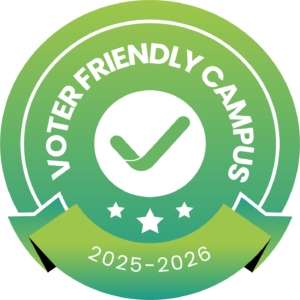 A seal that says "voter Friendly Campus 2025-2026"
