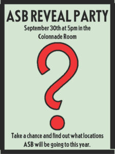 ASB Reveal Party Poster in the style of a chance card in monopoly.
