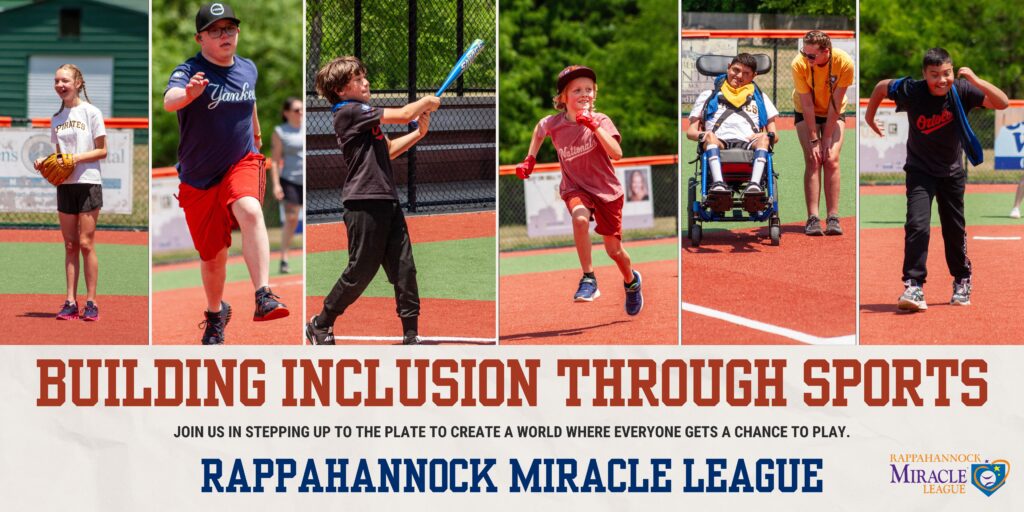 support inclusion through sports, pictures of children playing baseball