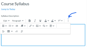 screenshot of new Canvas rich text editor with "more tools" icon highlighted