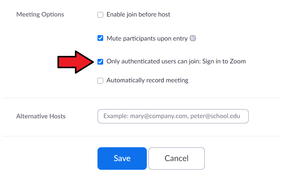 Screenshot of the check box to only allow authenticated users to join