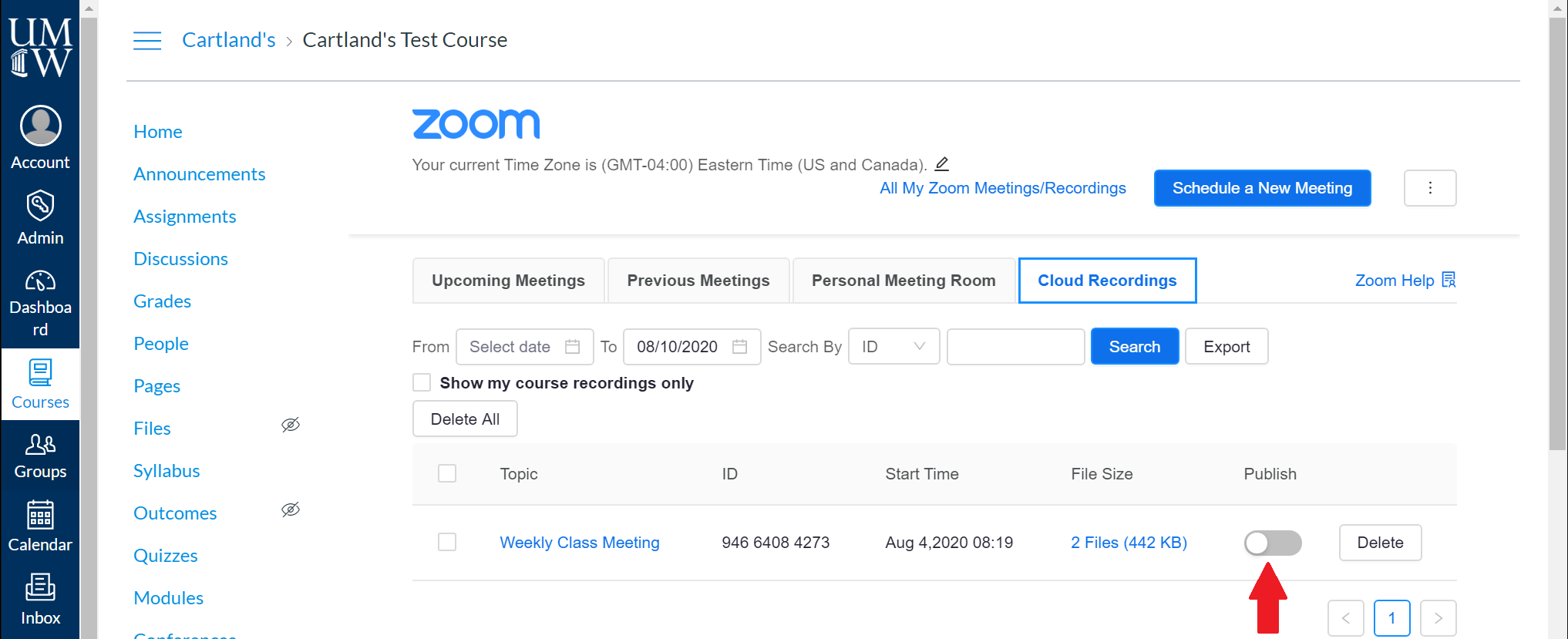 Creating and Publishing Zoom Cloud Recordings in Canvas