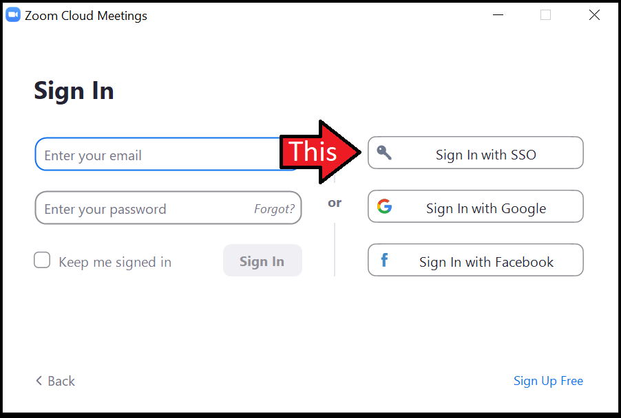 Screenshot of signing with Single Sign On