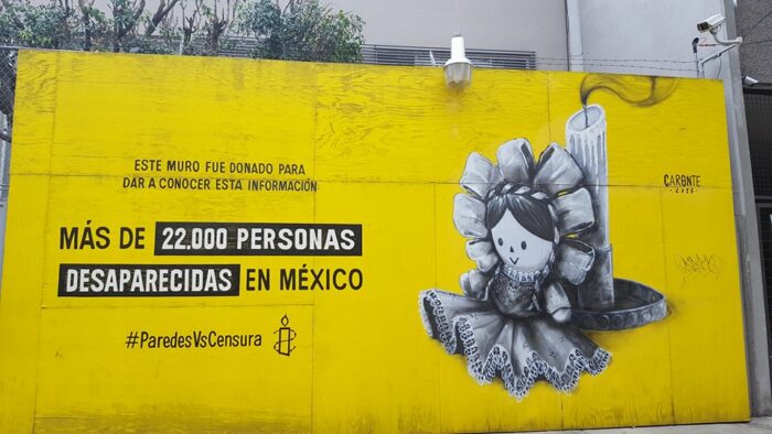 billboard depicting the number of persons that have disappeared in Mexico