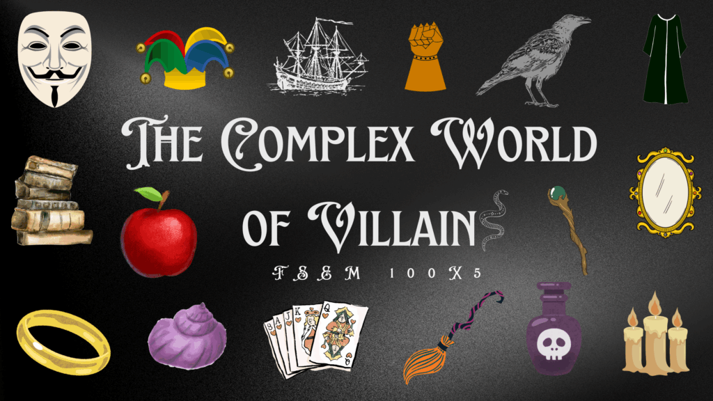 info-graphic of symbols representing villians