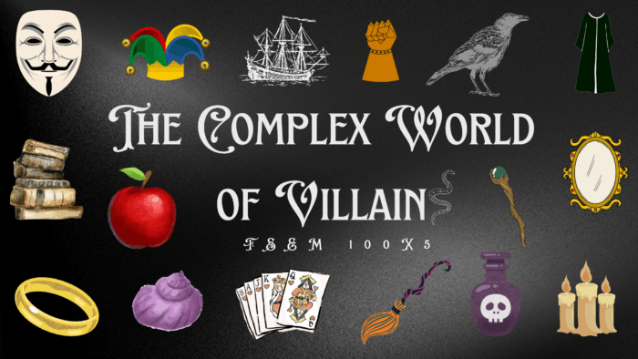 info-graphic of symbols representing villians