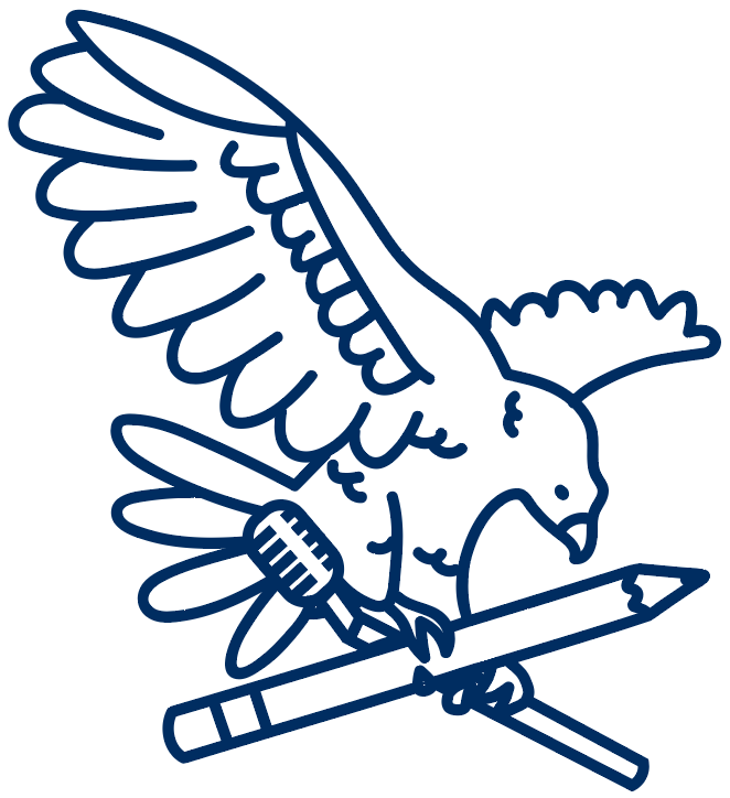 Speaking and Writing Center icon of an eagle holding a pencil and a microphone